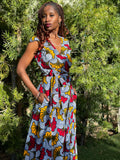 Wrap Dress "Salad Leaves Yellow/Red"